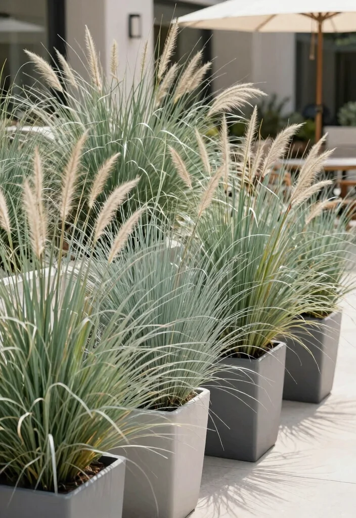 14 Patio Planter Ideas That Thrive in Full Sun Without Daily Watering - 3. Ornamental Grasses 1