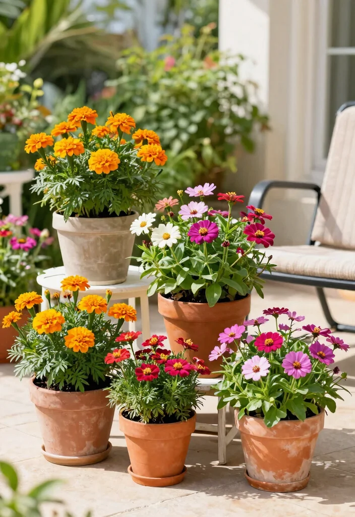14 Patio Planter Ideas That Thrive in Full Sun Without Daily Watering - 7. Colorful Annuals 1
