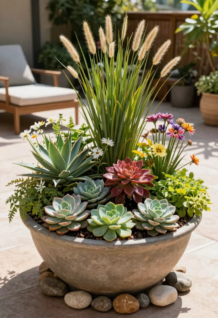 14 Patio Planter Ideas That Thrive in Full Sun Without Daily Watering - 8. Charming Container Combinations 1