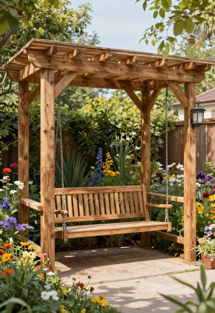 14 Pergola With Swing Ideas That Turn Any Backyard Into a Retreat - 1. Eco-Friendly Wooden Pergola with Swing 1