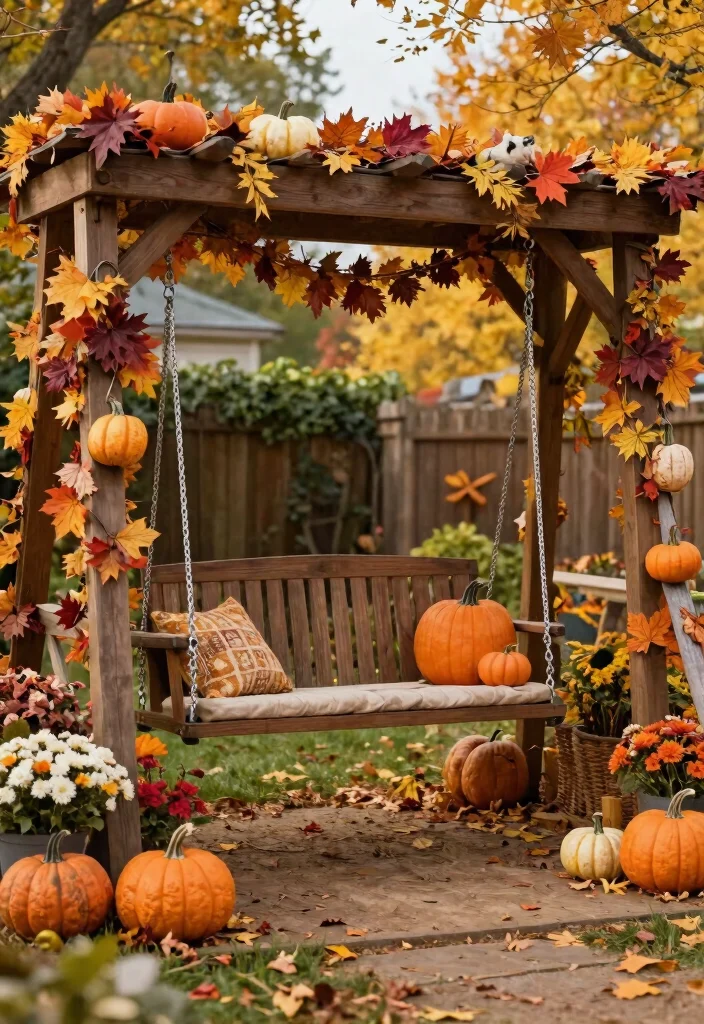 14 Pergola With Swing Ideas That Turn Any Backyard Into a Retreat - 13. Customizable Pergola Swing with Seasonal Decor 1