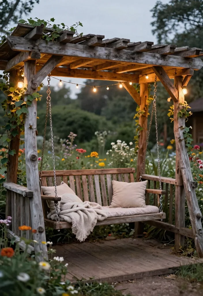 14 Pergola With Swing Ideas That Turn Any Backyard Into a Retreat - 3. Rustic Pergola with Vintage Swing 1