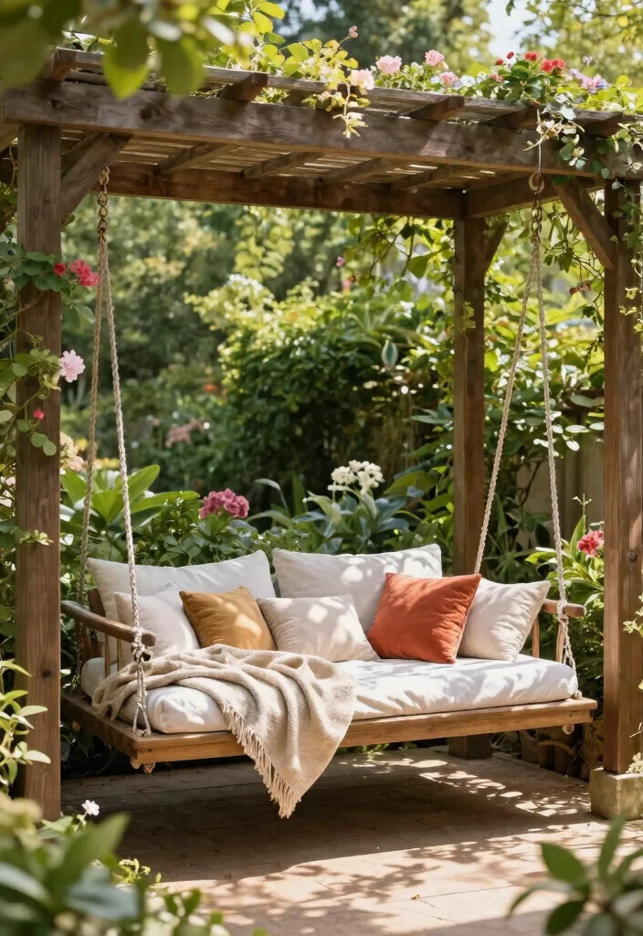 14 Pergola With Swing Ideas That Turn Any Backyard Into a Retreat - 5. Pergola with Swing Bed for Ultimate Comfort 1
