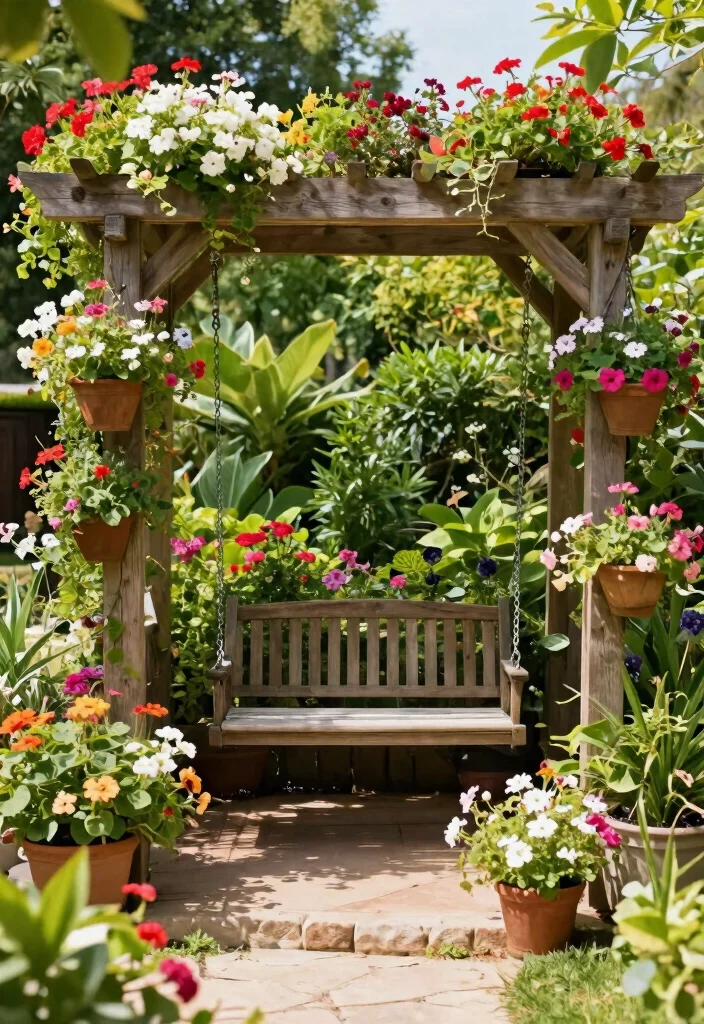 14 Pergola With Swing Ideas That Turn Any Backyard Into a Retreat - 7. Pergola with Built-in Planters and Swing 1