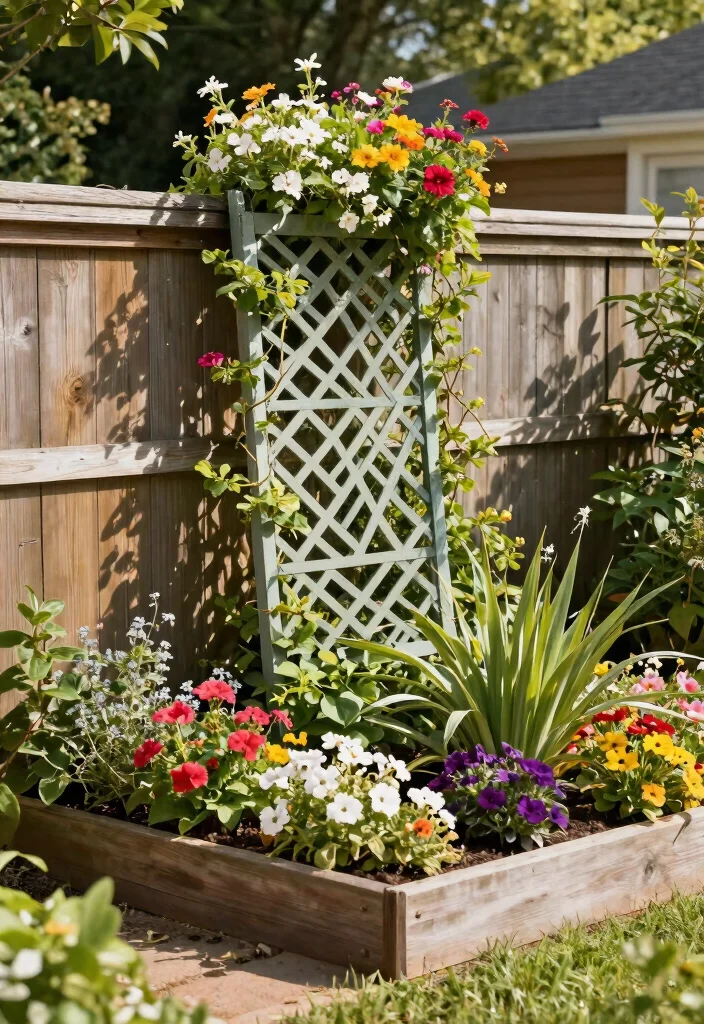 14 Raised Flower Beds Along Fence Ideas That Hide Eyesores - 11. Decorative Trellis Panels 1