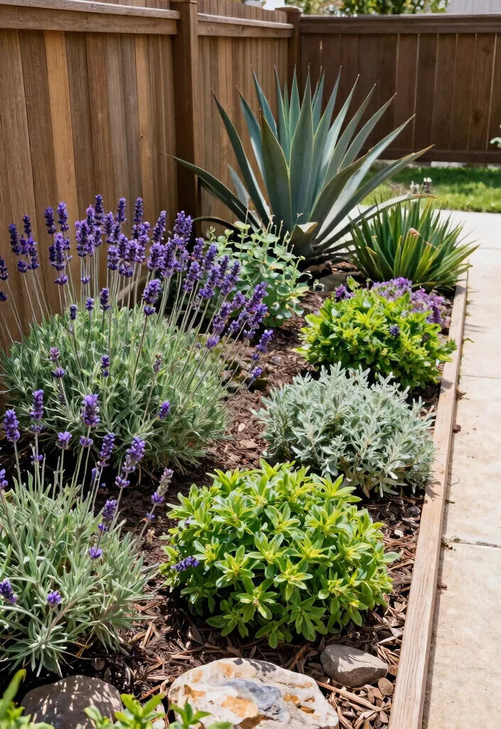 14 Raised Flower Beds Along Fence Ideas That Hide Eyesores - 12. Drought-Tolerant Beauties 1