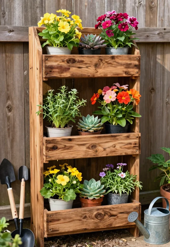 14 Raised Flower Beds Along Fence Ideas That Hide Eyesores - 14. DIY Vertical Garden Shelf 1