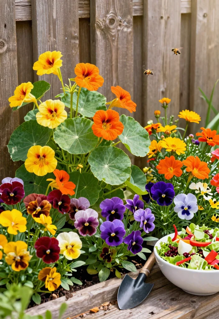 14 Raised Flower Beds Along Fence Ideas That Hide Eyesores - 4. Edible Flower Bed 1