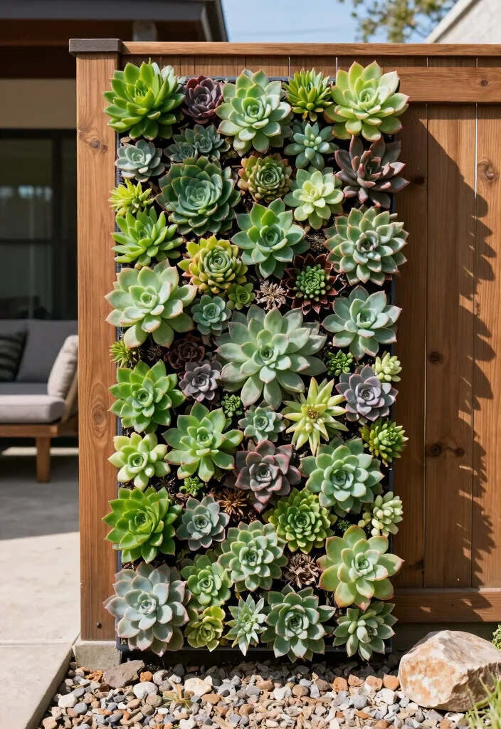 14 Raised Flower Beds Along Fence Ideas That Hide Eyesores - 5. Vertical Succulent Garden 1