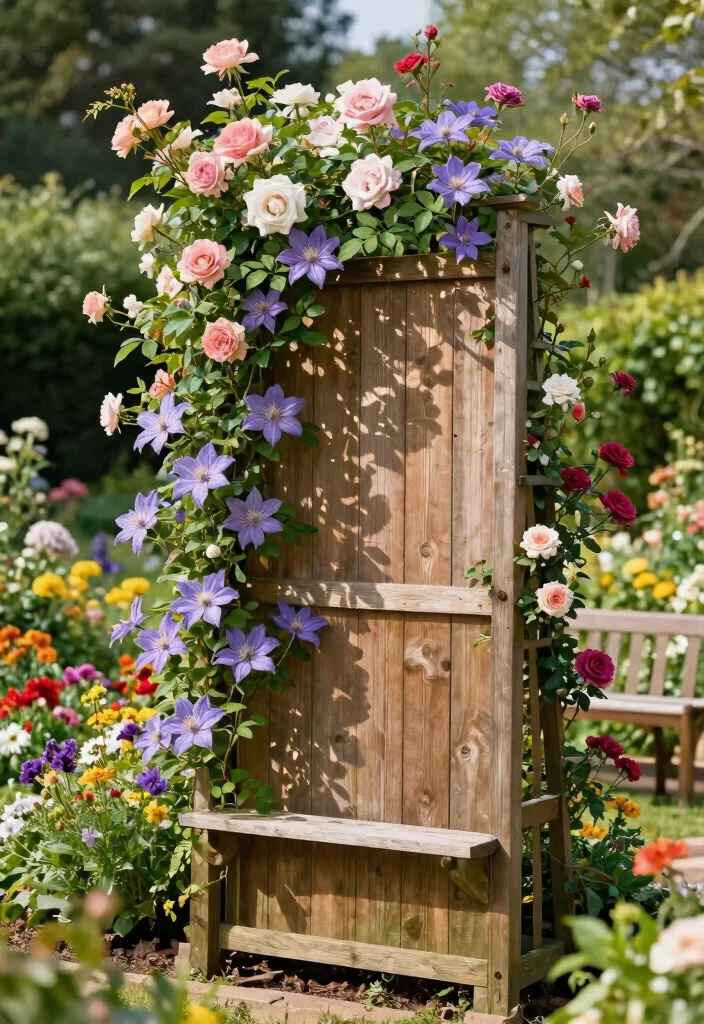 14 Raised Flower Beds Along Fence Ideas That Hide Eyesores - 6. Flowering Vines on Trellis 1