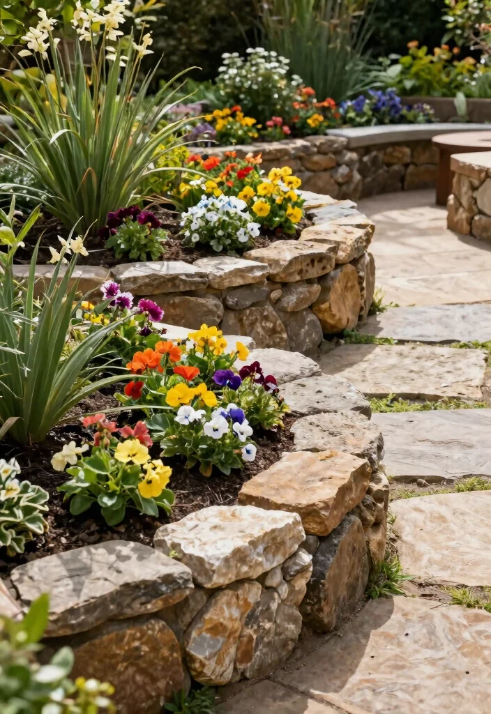 14 Raised Flower Beds Along Fence Ideas That Hide Eyesores - 9. Stone Bed Borders 1