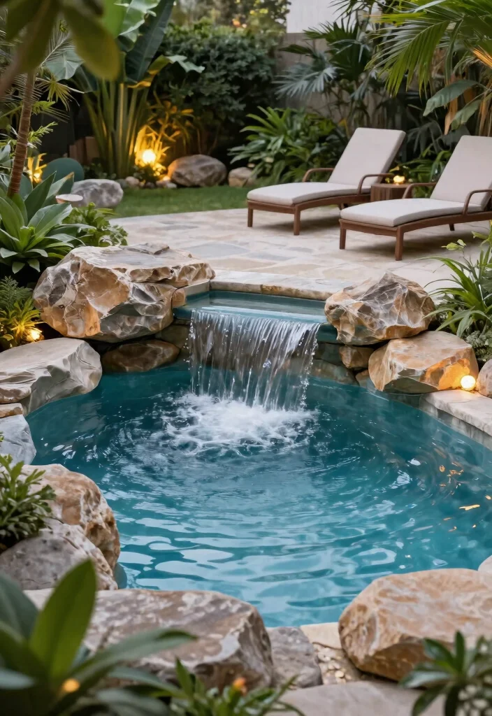 14 Small Backyard Pool Ideas That Fit Tight Lots - 7. Small Pool with Water Feature 1