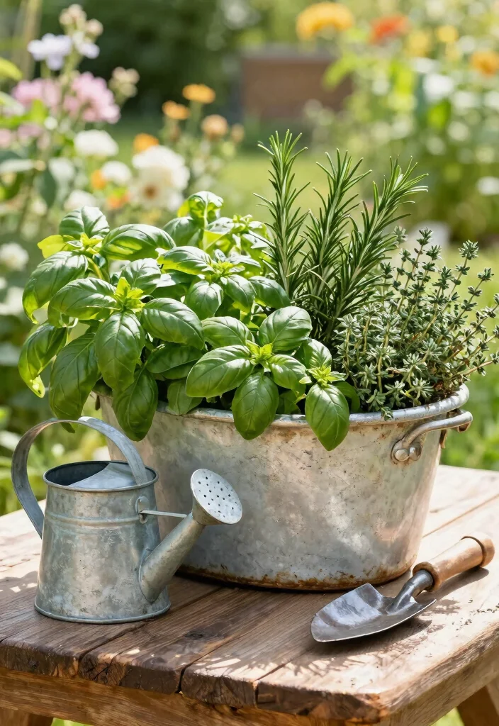 14 Wash Tub Planter Ideas That Add Farmhouse Charm for Under $20 - 1. Herb Haven 1