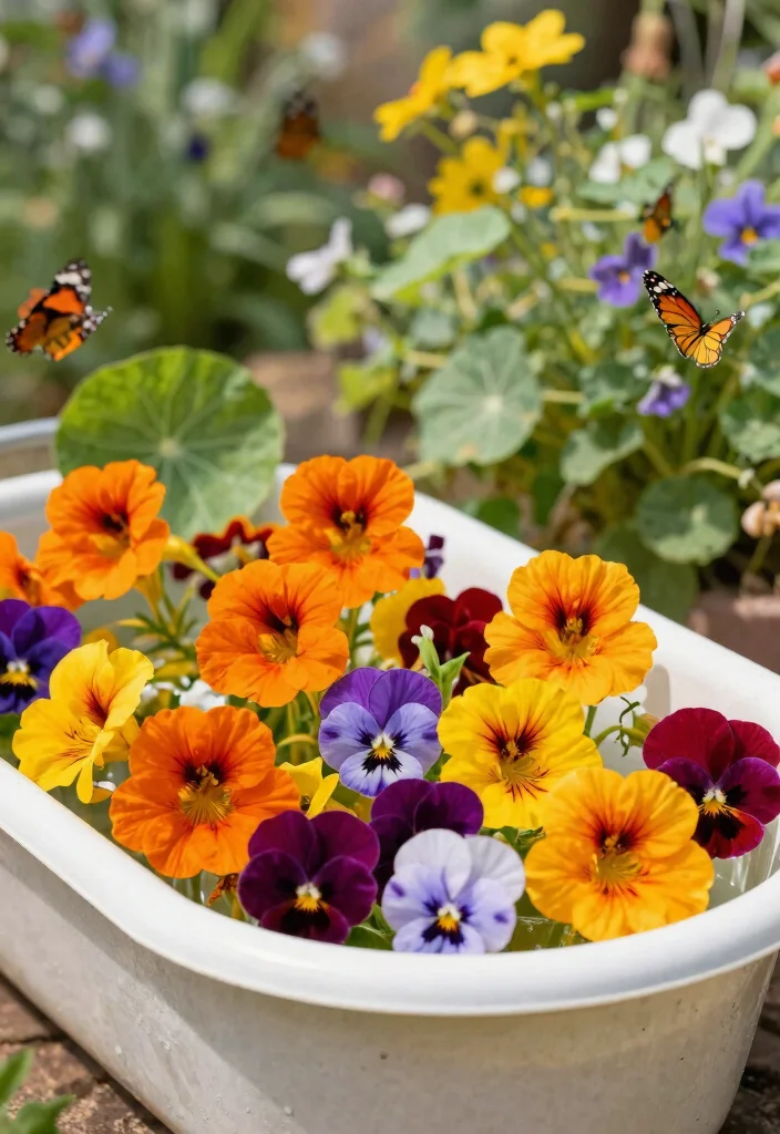 14 Wash Tub Planter Ideas That Add Farmhouse Charm for Under $20 - 8. Edible Flowers Planter 1