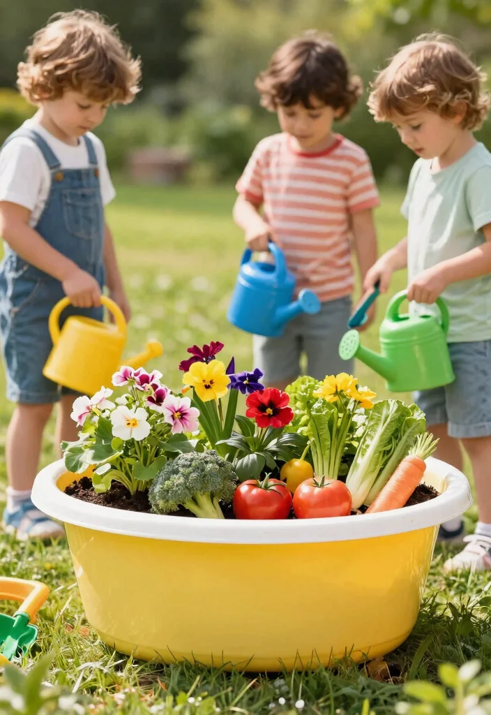 14 Wash Tub Planter Ideas That Add Farmhouse Charm for Under $20 - 9. Kid's Gardening Project 1