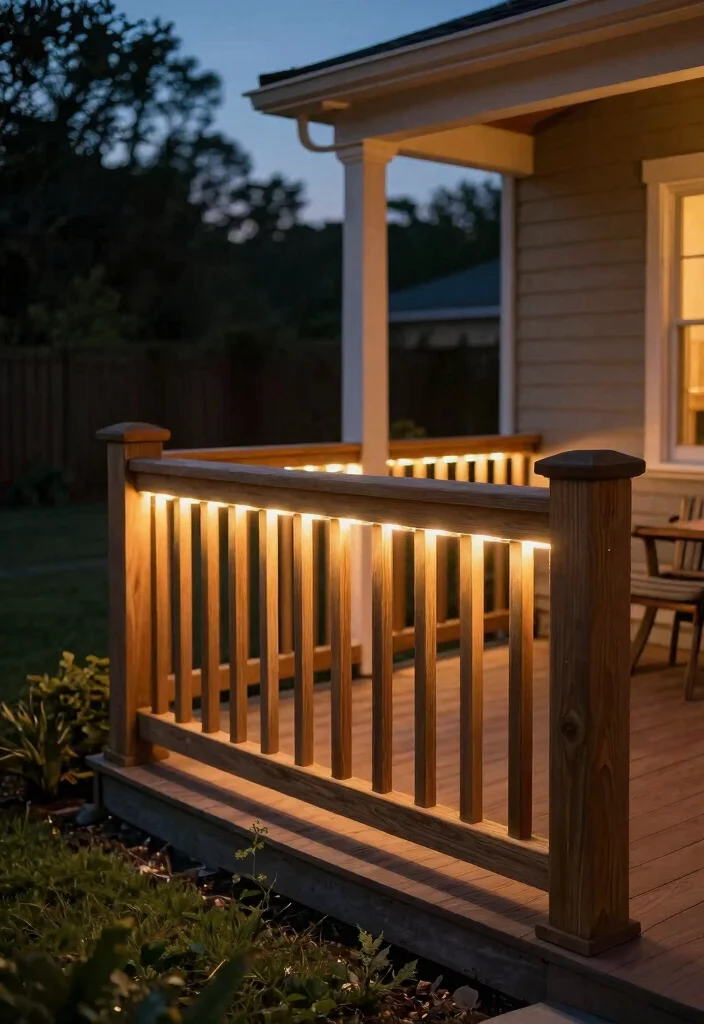 14 Wood Porch Railings Ideas That Meet Code Without Blocking Views - 11. Integrated Lighting Features 1