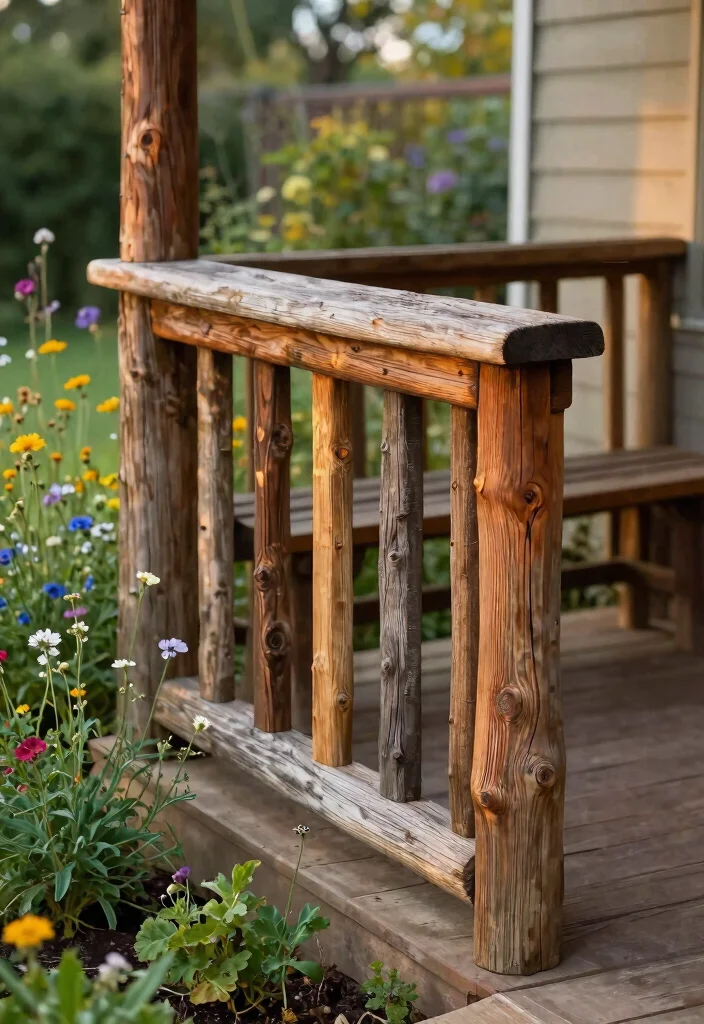 14 Wood Porch Railings Ideas That Meet Code Without Blocking Views - 3. Rustic Reclaimed Wood Designs 1