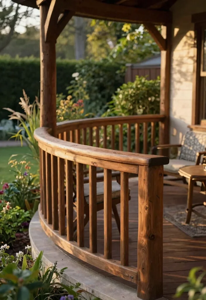 14 Wood Porch Railings Ideas That Meet Code Without Blocking Views - 7. Curved Railings for a Soft Touch 1