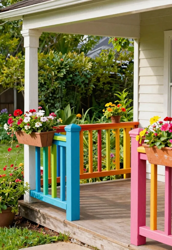 14 Wood Porch Railings Ideas That Meet Code Without Blocking Views - 8. Colorful Painted Railings 1
