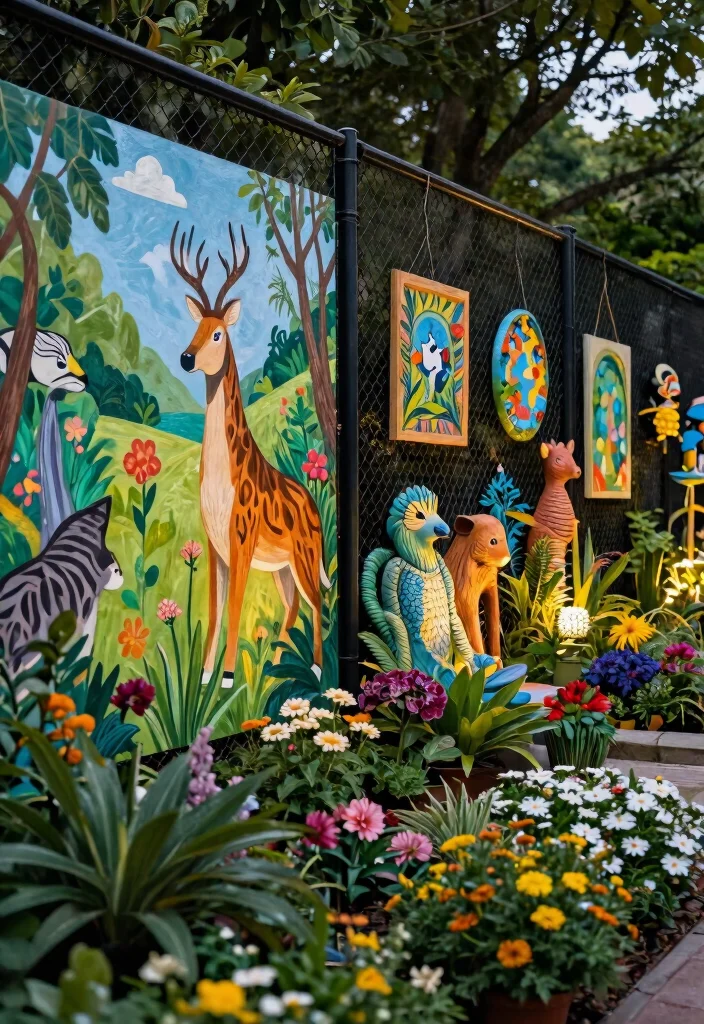 15 Black Chain Link Fence Ideas That Actually Look Modern - 14. Garden Art and Murals 1
