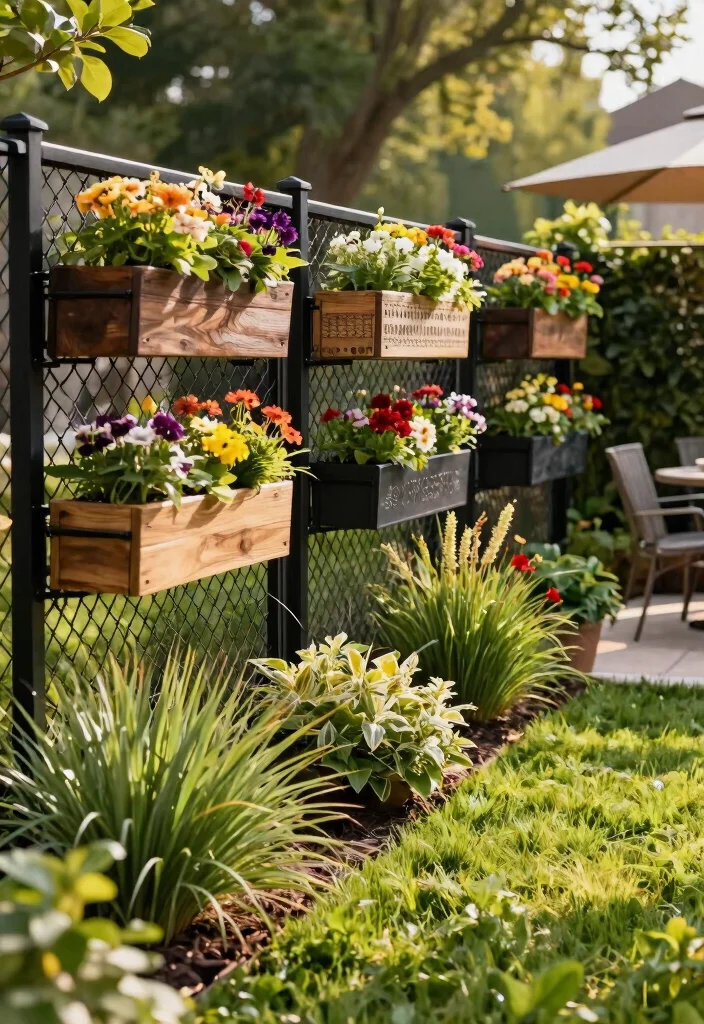 15 Black Chain Link Fence Ideas That Actually Look Modern - 3. Decorative Planter Boxes 1