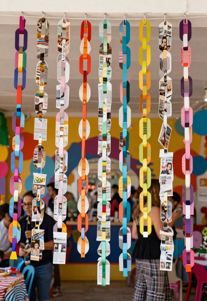 15 Ceiling Decorations for Parties That Come Down Without Damage - 14. Upcycled Paper Chains 1