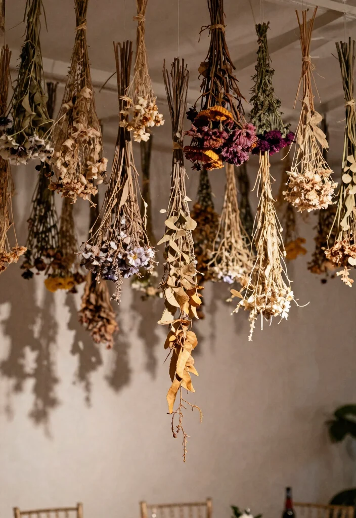 15 Ceiling Decorations for Parties That Come Down Without Damage - 2. Dried Flower Garlands 1