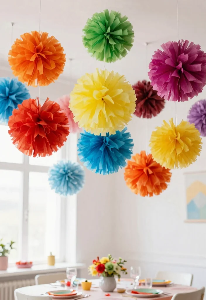15 Ceiling Decorations for Parties That Come Down Without Damage - 5. Reusable Pom-Poms 1