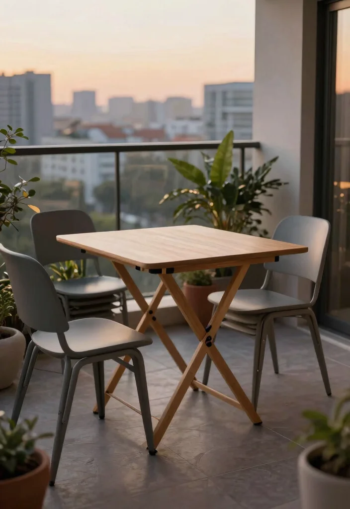 15 Compact Balcony Table Ideas That Fold Away When Not in Use - 1. Minimalist Folding Table with Adjustable Height 1