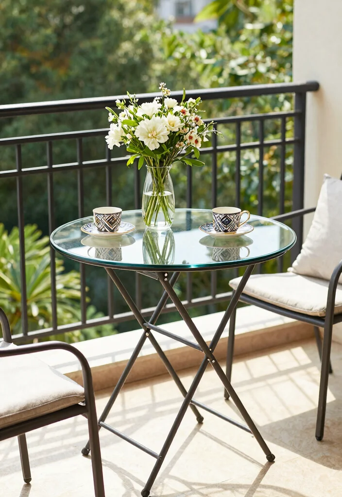 15 Compact Balcony Table Ideas That Fold Away When Not in Use - 10. Elegant Glass Folding Table 1