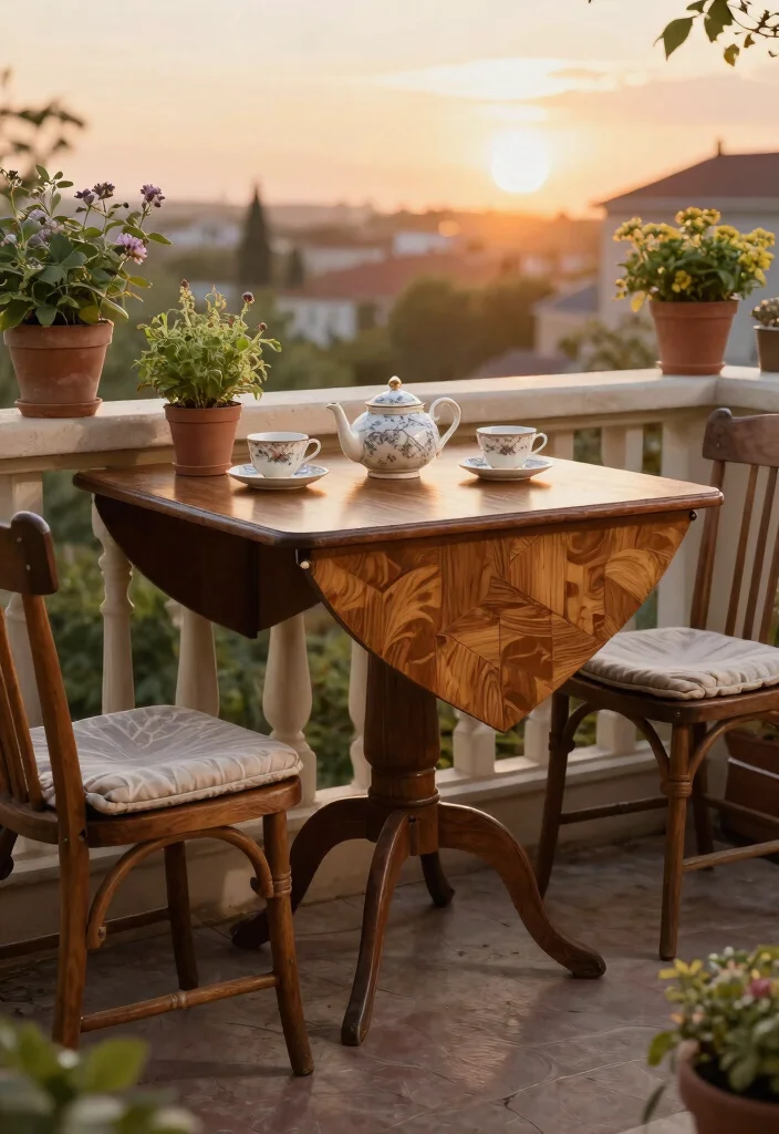 15 Compact Balcony Table Ideas That Fold Away When Not in Use - 2. Vintage-Style Drop-Leaf Table 1