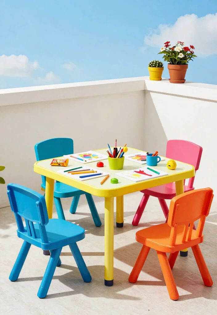 15 Compact Balcony Table Ideas That Fold Away When Not in Use - 9. Colorful Kid-Friendly Folding Table 1