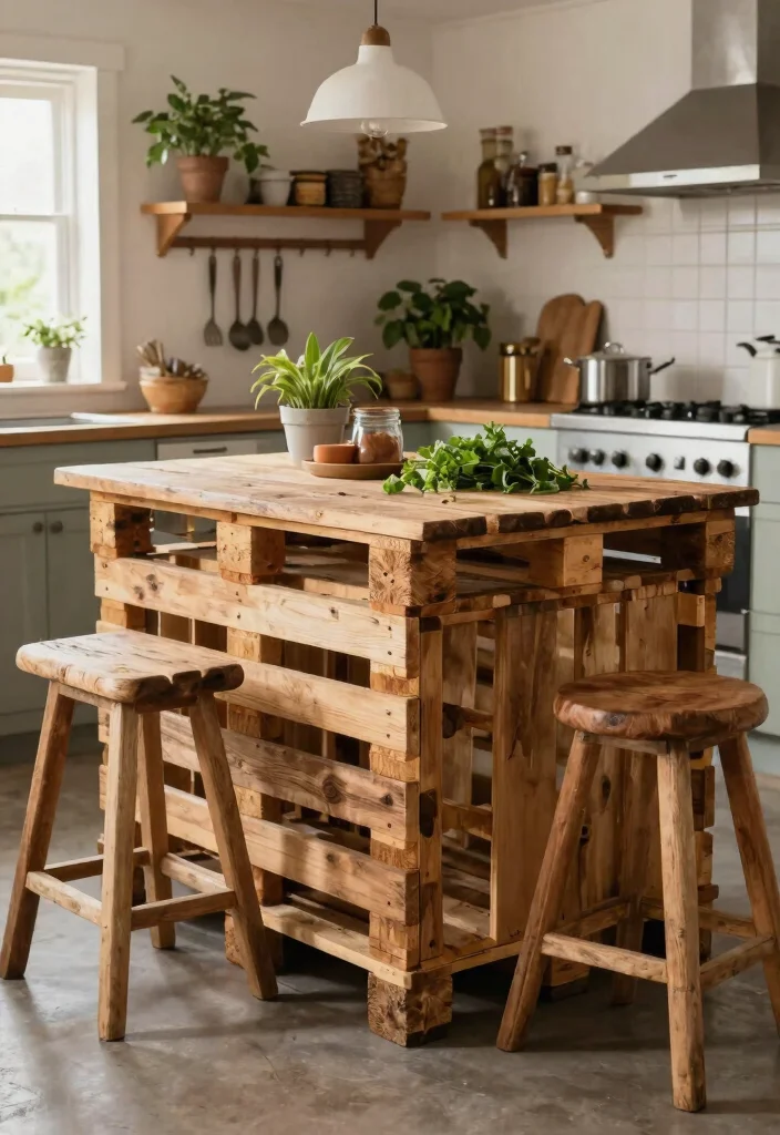 15 Farmhouse Kitchen Island Ideas on a Budget That Look Custom-Built - 1. Repurposed Pallet Island 1