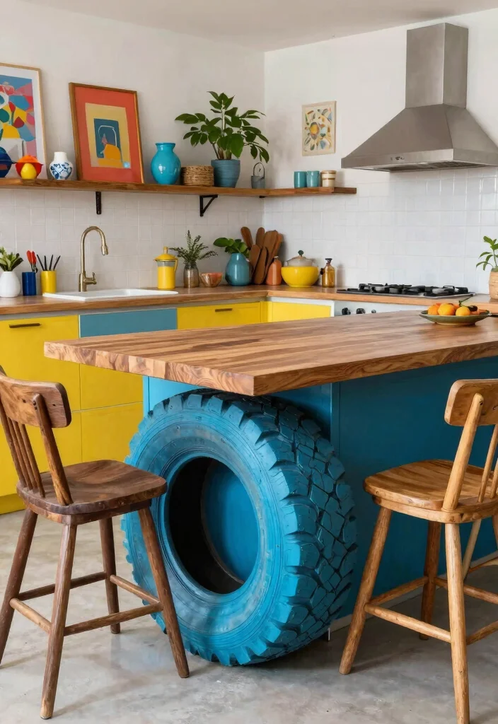 15 Farmhouse Kitchen Island Ideas on a Budget That Look Custom-Built - 11. Upcycled Tire Base 1