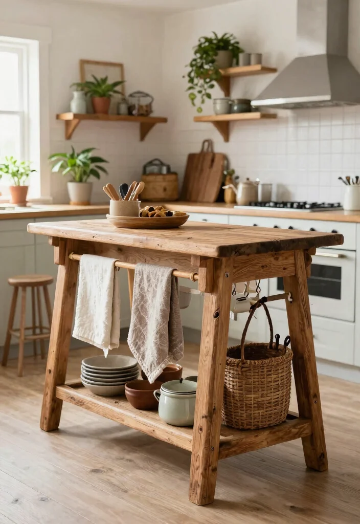 15 Farmhouse Kitchen Island Ideas on a Budget That Look Custom-Built - 13. Old Ladder as a Base 1