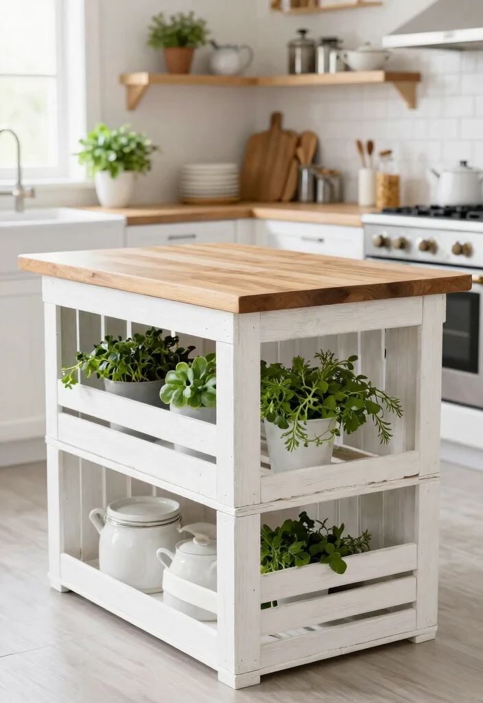 15 Farmhouse Kitchen Island Ideas on a Budget That Look Custom-Built - 15. Whitewashed Crate Island 1