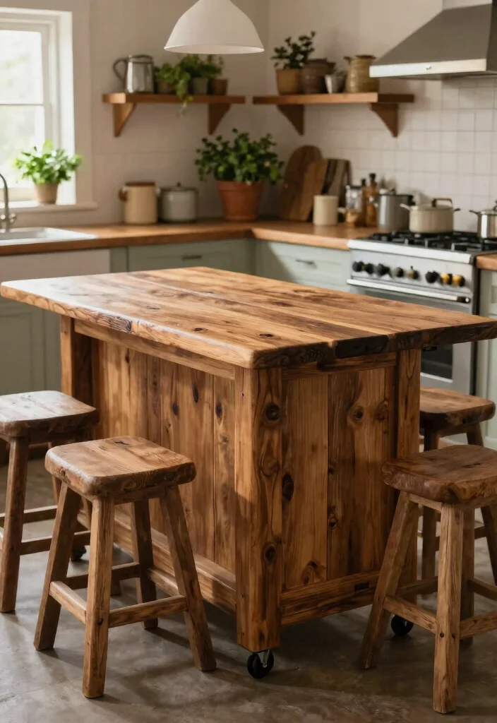 15 Farmhouse Kitchen Island Ideas on a Budget That Look Custom-Built - 5. Reclaimed Wood Table Island 1