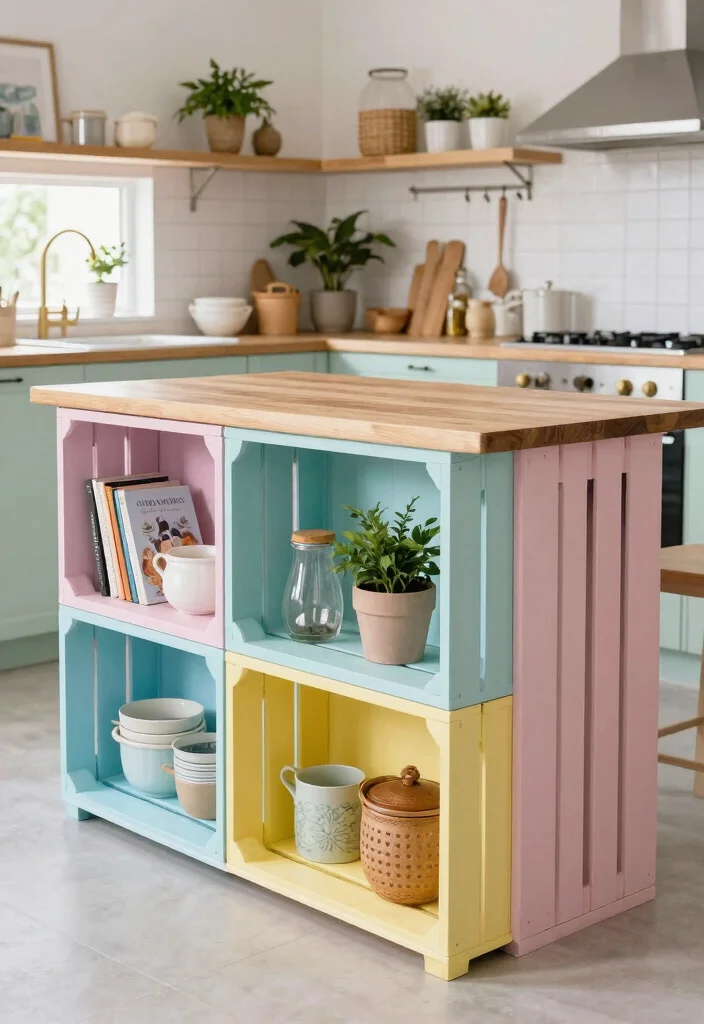 15 Farmhouse Kitchen Island Ideas on a Budget That Look Custom-Built - 6. Upcycled Crates Island 1