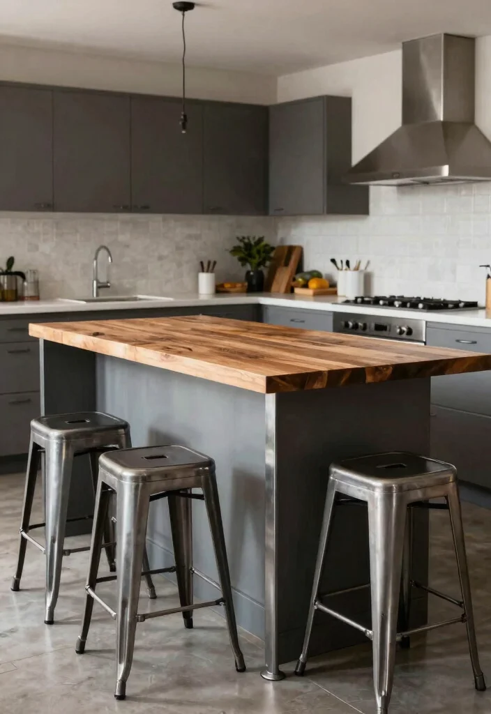 15 Farmhouse Kitchen Island Ideas on a Budget That Look Custom-Built - 7. Metal and Wood Combo 1