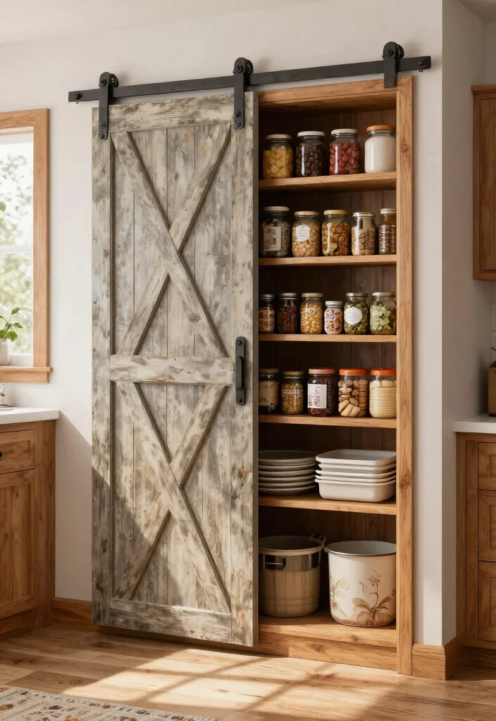 15 Farmhouse Pantry Door Ideas That Hide Clutter and Maximize Space - 1. Sliding Barn Door 1