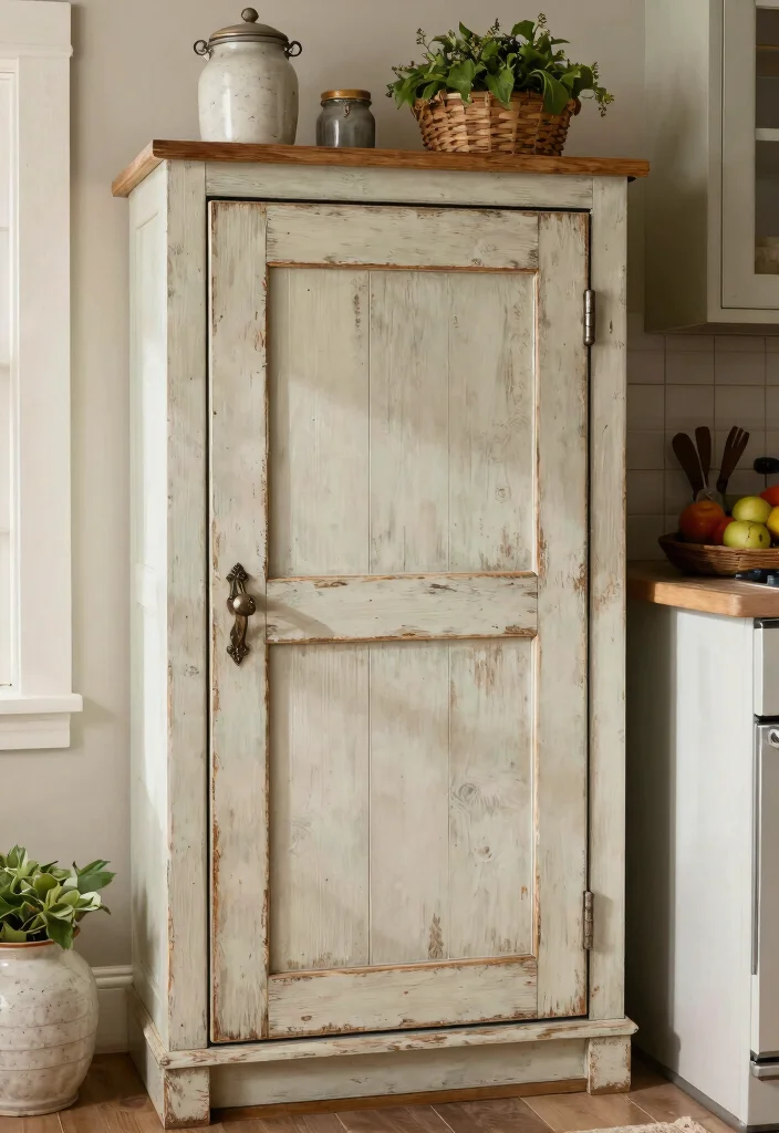 15 Farmhouse Pantry Door Ideas That Hide Clutter and Maximize Space - 14. Distressed Door with Accents 1