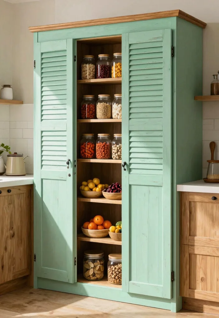 15 Farmhouse Pantry Door Ideas That Hide Clutter and Maximize Space - 2. Vintage Shutter Door 1