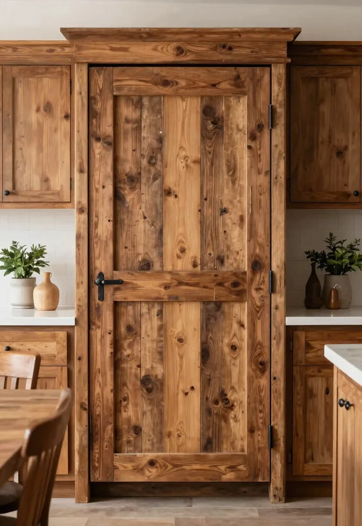 15 Farmhouse Pantry Door Ideas That Hide Clutter and Maximize Space - 5. Rustic Wood Plank Door 1