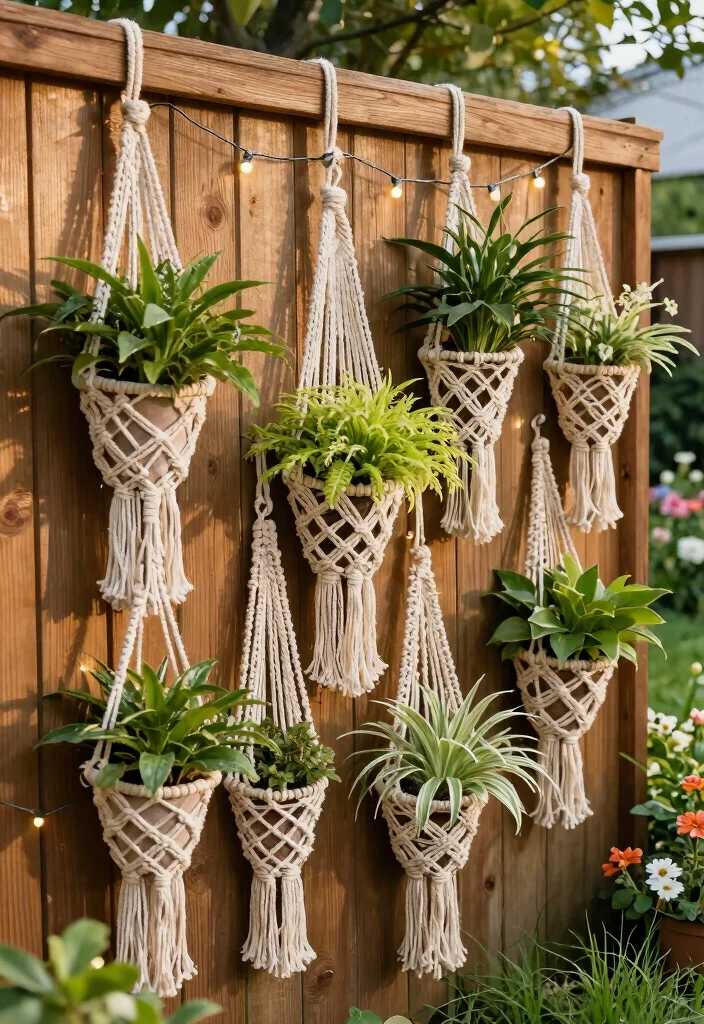 15 Fence Hanging Planter Ideas That Don't Damage Wood or Vinyl - 1. Macrame Hanging Planters 1