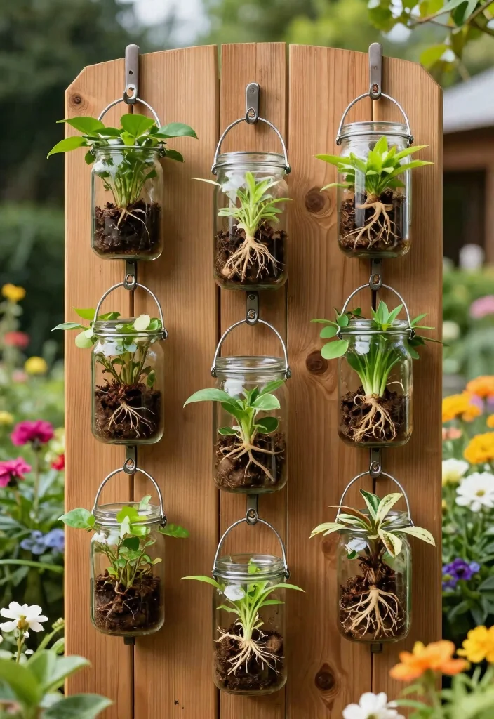 15 Fence Hanging Planter Ideas That Don't Damage Wood or Vinyl - 11. Glass Jar Planters 1