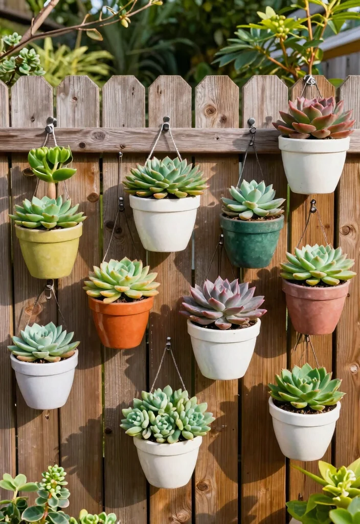 15 Fence Hanging Planter Ideas That Don't Damage Wood or Vinyl - 13. Hanging Succulent Gardens 1