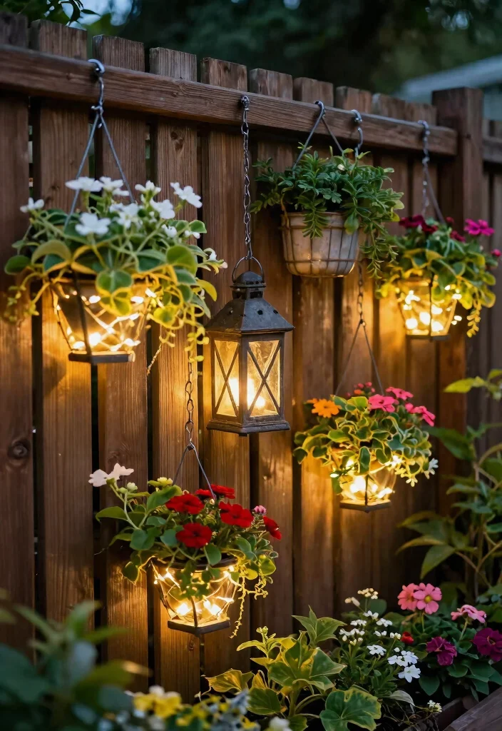 15 Fence Hanging Planter Ideas That Don't Damage Wood or Vinyl - 14. Hanging Lantern Planters 1