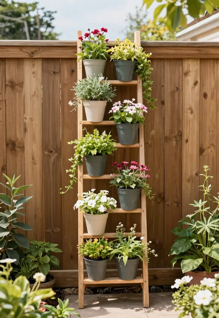 15 Fence Hanging Planter Ideas That Don't Damage Wood or Vinyl - 15. Vertical Garden Ladder 1
