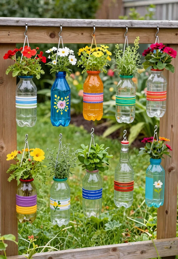 15 Fence Hanging Planter Ideas That Don't Damage Wood or Vinyl - 3. Recycled Bottle Planters 1