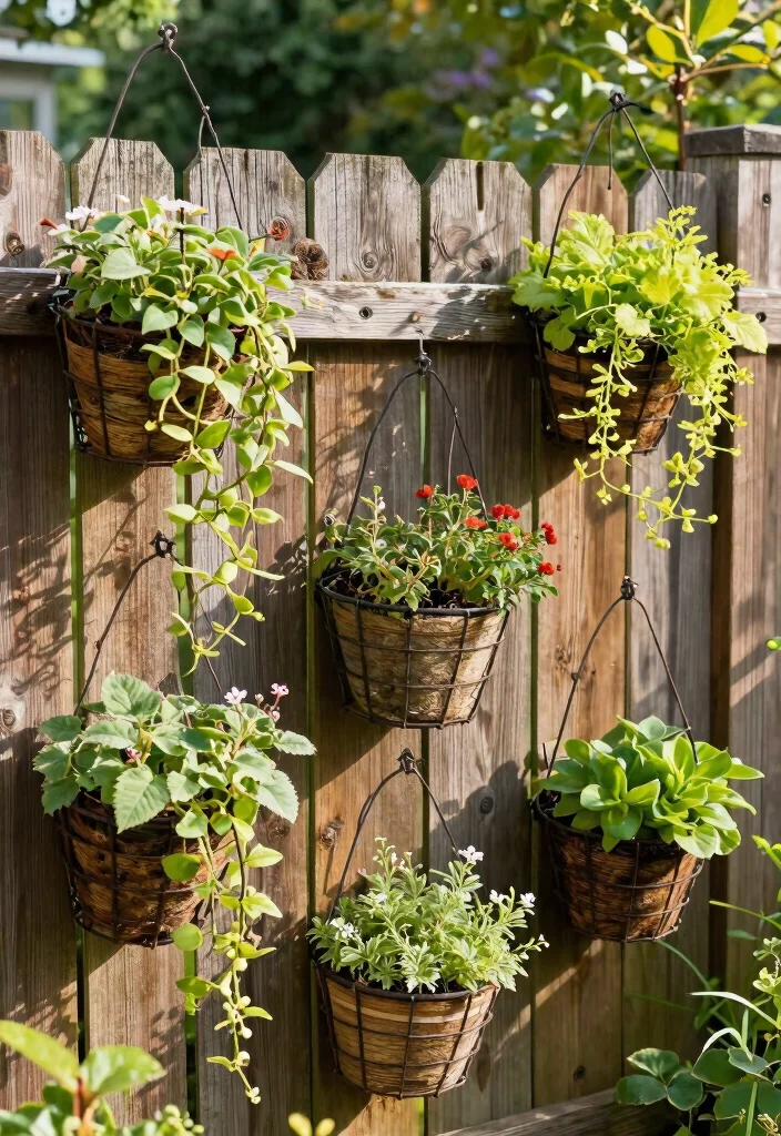 15 Fence Hanging Planter Ideas That Don't Damage Wood or Vinyl - 4. Wire Basket Planters 1